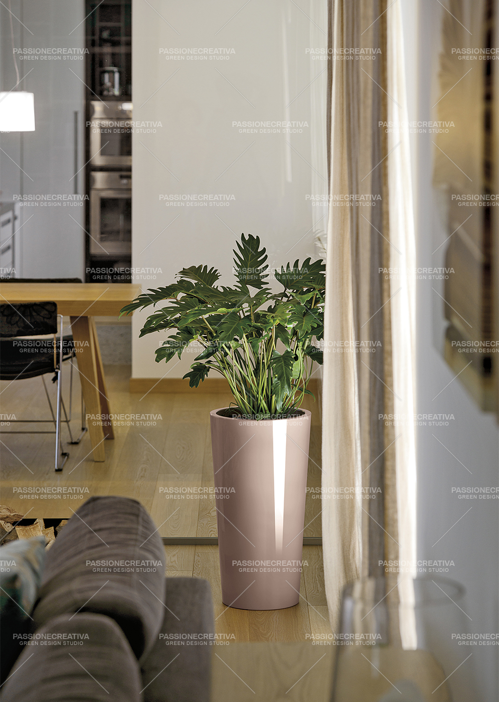 Vaso Tuit per interno/esterno grigio tortora laccato con contanier interno  Euro3plast - Diam. 33 cm